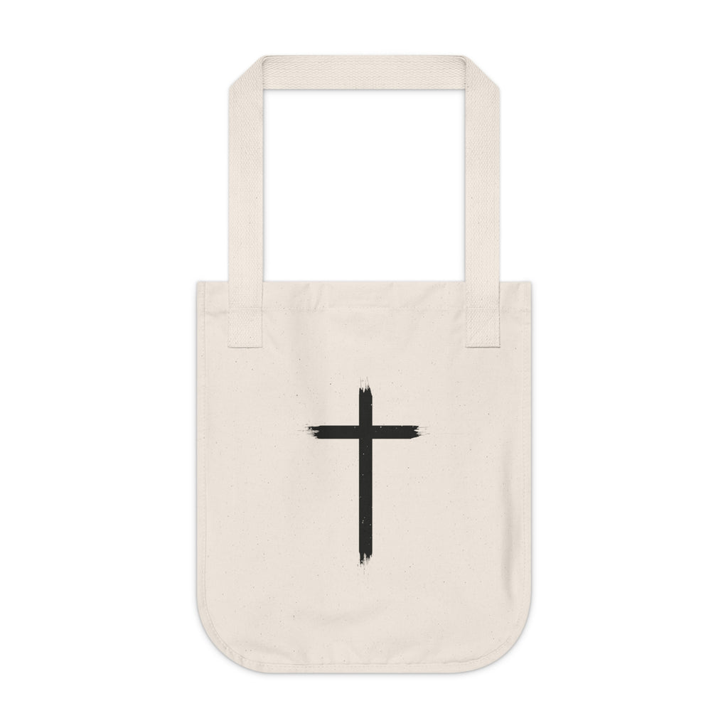 Cross Brushstroke Canvas Tote — Organic Cotton Christian Tote Bag