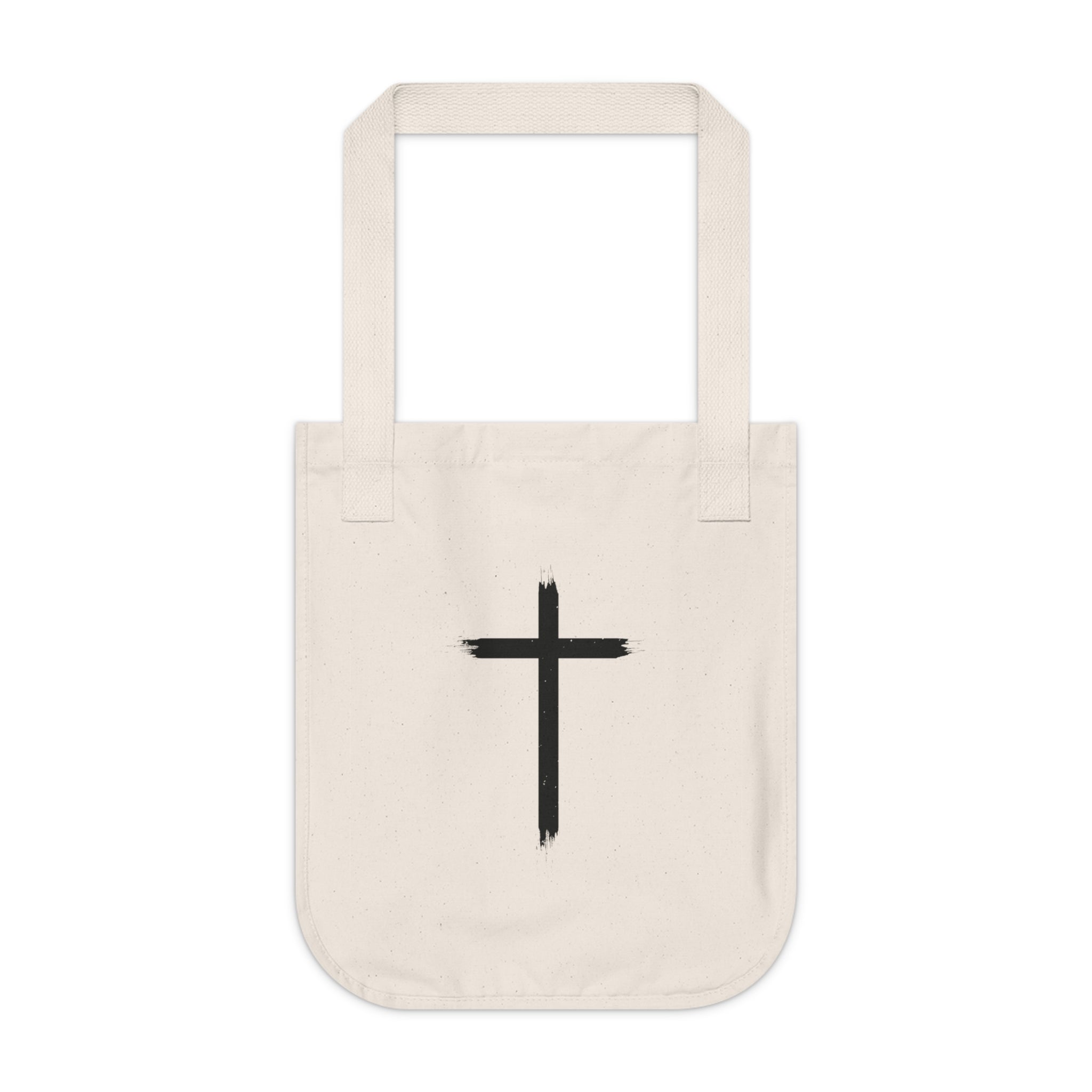 Cross Brushstroke Canvas Tote — Organic Cotton Christian Tote Bag