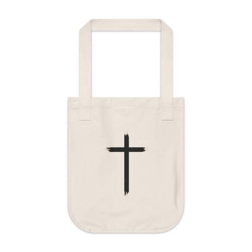 Cross Brushstroke Canvas Tote — Organic Cotton Christian Tote Bag