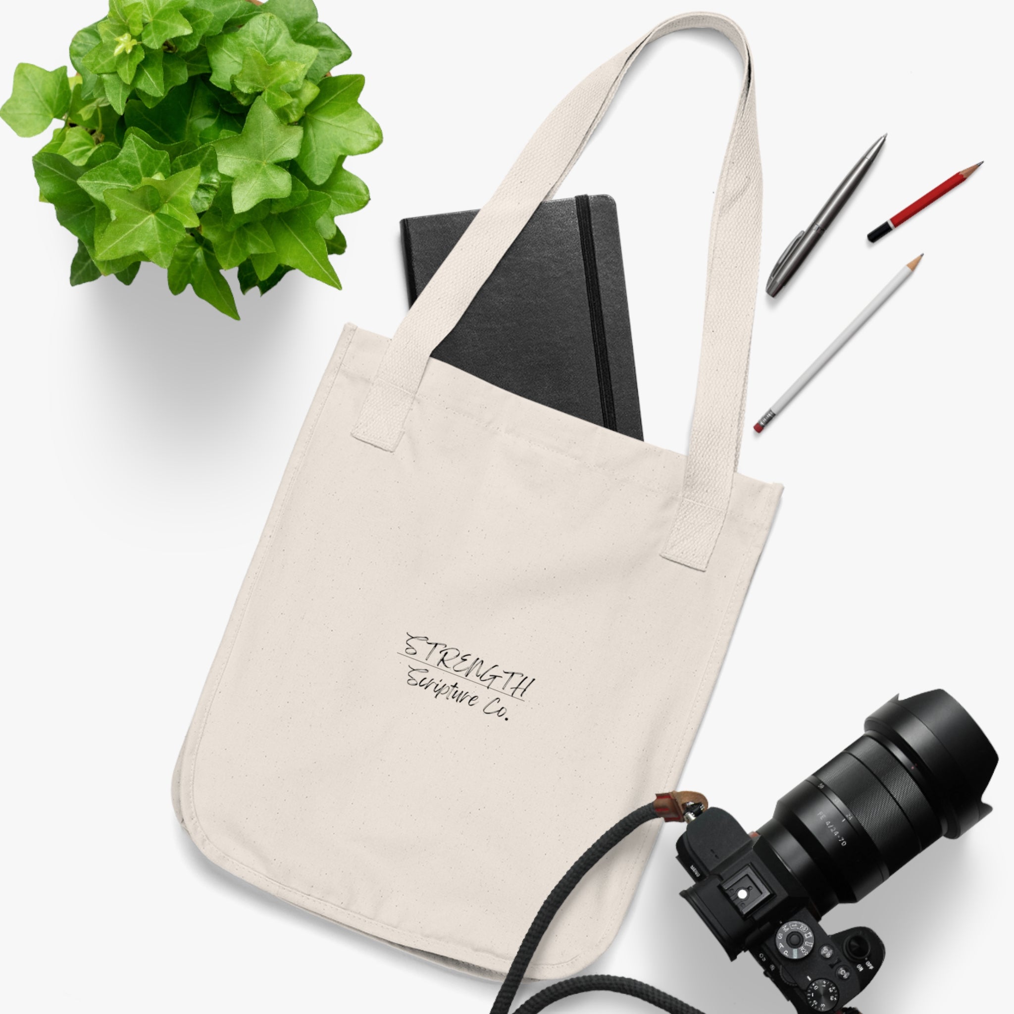 Cross Brushstroke Canvas Tote — Organic Cotton Christian Tote Bag